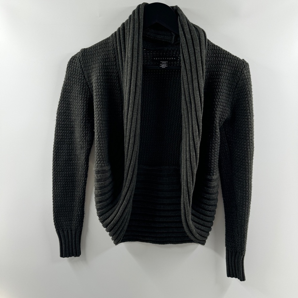 Apostrophe Charcoal Gray Open Front Knit Sweater – Size XS–Small